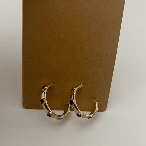 Gold and Green Hoop Earrings Casual Style - Picture 1 of 7